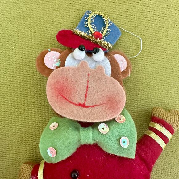 Cycling Christmas Felt Circus Monkey Set of 2. RARE. 5.5” X 11.4” Festive *Read - Picture 10 of 16